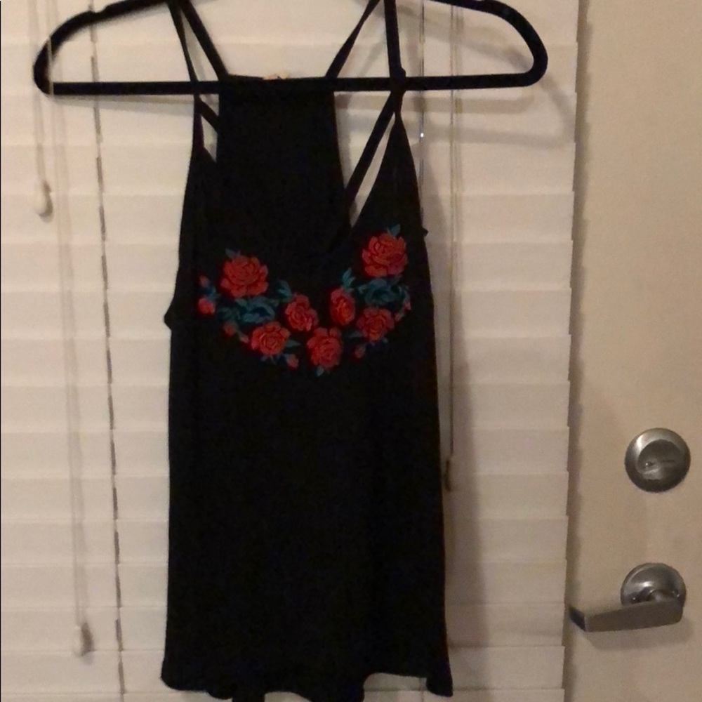 Black strapy tank top.